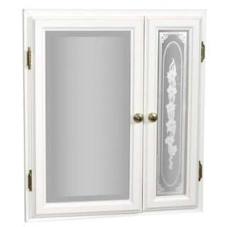   Surface Mount Mirrored 2 Door Etched Glass Medicine Cabinet in White