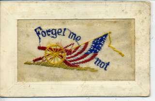   WWI PATRIOTIC NEEDLEPOINT POSTCARD FORGET ME NOT DAFFERTY OHIO US FLAG