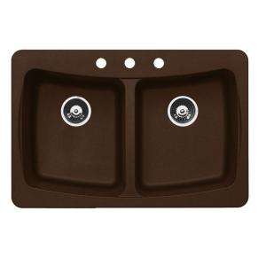   Granite 33x22x9 4 Hole Double Bowl Kitchen Sink in Metallic Chocolate