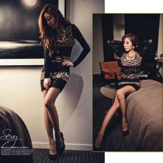 2012 Womens Fashion Leopard Print Lace Trim Party Mini Dress Black 