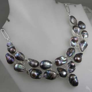 98 Gms Biwa Pearl 925 Sterling Silver Necklace Jewelry  