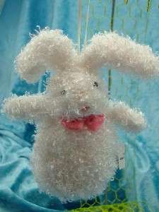 New White Fuzzy Easter Basket Bunny Rabbit Bow Ornament  