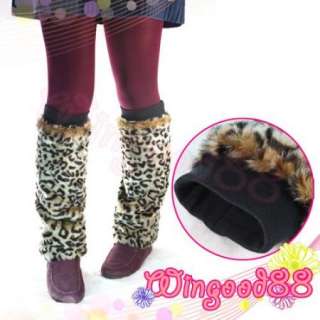 Fashion Women Lady Leopard Faux Fur Leg Warmers Muffs Boot Socks 