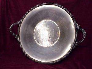 Silverplate TRAY 23 Round Engraved Design Handles  