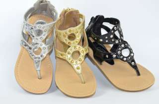   Gladiator Sandals Flat in Gold Silver and Black New 9 4 Youth  