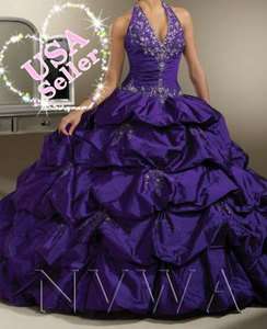NVWA G95 Purple Strapless Bridesmaid Bridal Wedding Evening 