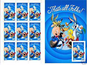 Porky Pig Thats all folks 10 x 34 u.s. Stamps New  