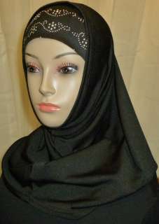   Amira Plain Black Color W/ Sequins  Islamic Head Scarf Hejab  