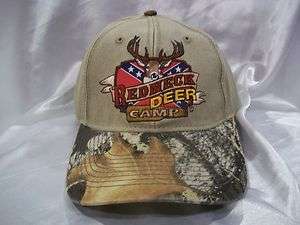 NEW REBEL REDNECK DEER CAMP HUNTER / HUNTING BALL CAP HAT BEIGE & CAMO 