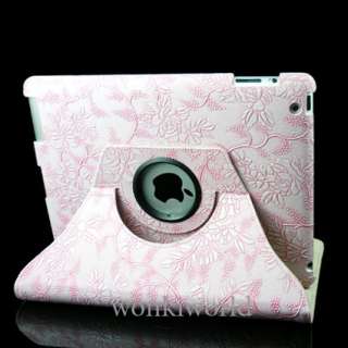 iPad 2 Leather Smart Case Cover W/ Stand Pink Flower  