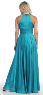 Crystal Rhinestone Halter Evening Dress 5 Color Formal Ball Gown Reg 