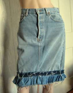 Amy Jean Levis Blue Denim Skirt Distressed Bottom Ruffle M NWT  