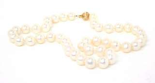 STUNNING LUSTROUS 9.5 MM PEARL NECKLACE W/ 14K CLASP  