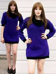 Vtg Cowl Sweater Dress Slouchy Mini 80s Knit S/M Tight  