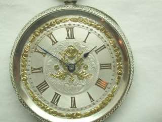 VICTORIAN LADIES FANCY SILVER POCKET WATCH WITH GOLD & SILVER DIAL 