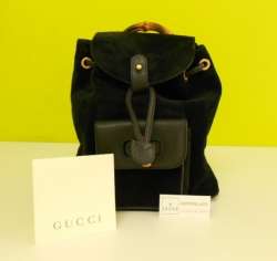 Price Cut~ GUCCI Black Suede Bamboo handle Leather Mini Backpack Bag 
