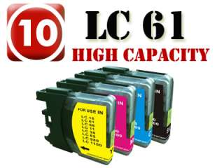 10 New Brother LC61 Ink Cartridges LC61BK LC61C LC61M LC61Y High 