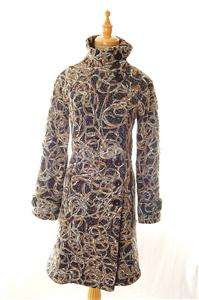 NEW AUTH Desigual Embroidery Wool Coat Black Muticolor 38  
