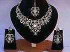   BOLLYWOOD STYLE SILVER ZERCONIC PARTYWEAR COSTUME NECKLACE SET JEWELRY