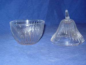 VINTAGE PEARSHAPED ETCHED CLEAR GLASS LIDDED SUGAR BOWL  