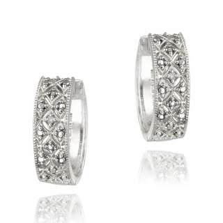 925 Silver Diamond Accent Pave Hoop Earrings  