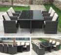 Polyrattan Sitzgruppe Toscana XL in schwarz (Tisch 6 Sessel 3 Hocker)