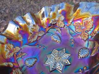 Antique MILLERSBURG GRAPE WREATH VARIANT Carnival Glass Bowl AMETHYST 