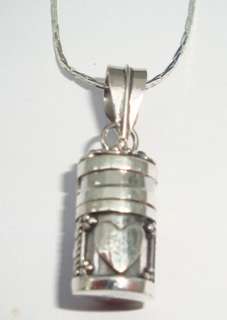 Sterlng Silver Heart Cylinder Prayer Box Locket Pendant  