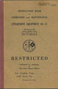 Andrea Radio Interphone Equipment RC 73 Manual WWII  