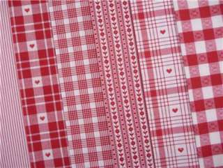 Cherry Red heart check gingham fabric vintage homespun quilting 