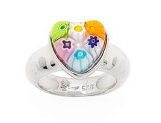 ALAN K. Millacreli Sterling Silver Multi Coloured Murano Heart Ring 