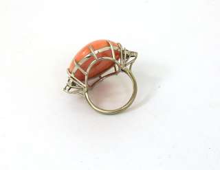 HEFTY 18K GOLD, DIAMONDS & RED CORAL LADIES DOMED RING  