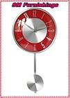 Wall Mounted Pendulum Wall Clock Red and Silver Chrome Home & Office 