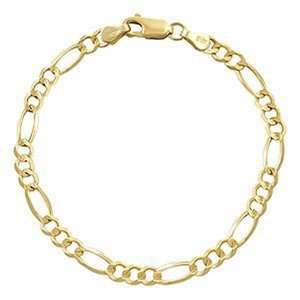  14k Yellow Gold Figaro Bracelet (7) Sea of Diamonds 