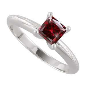   Solitaire 14K White Gold Ring with Deep Red Diamond 0.1+ carat