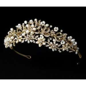  Gold Ivory Floral Bridal Tiara HP 7532 Beauty