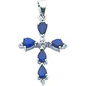 14K White Gold Diamond & Sapphire Cross Pendant Jewelry