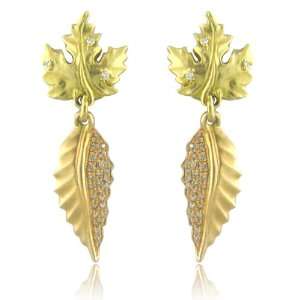   Morelli Yellow gold New Paul 18k Leaf Diamond Drop Earrings Jewelry