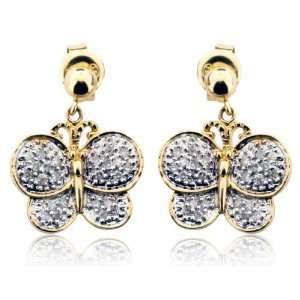   Gold and 0.25 ctw Round Cut Diamond Butterfly Drop Earrings Jewelry