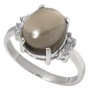   Genuine Natural Somky Quartz and Diamond 9k White Gold Ring Jewelry
