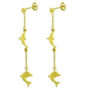  14 Karat Yellow Gold 2 dolphin Dangle Earrings Jewelry