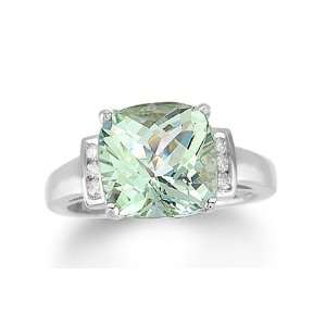  4.10 Ct Green Amethyst & Diamond 14K White Gold Ring 