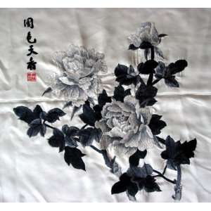  Beautiful Chinese Hand Silk Embroidery Black Flower 