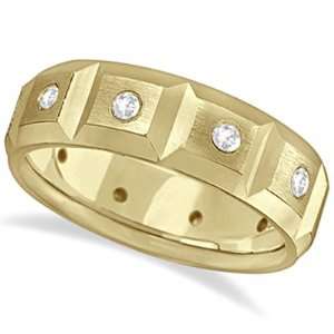  Mens Satin Finish Diamond Wedding Ring Band 14k Yellow 
