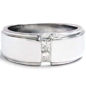    Mens 14K White Gold Princess Cut Diamond Wedding Ring Jewelry