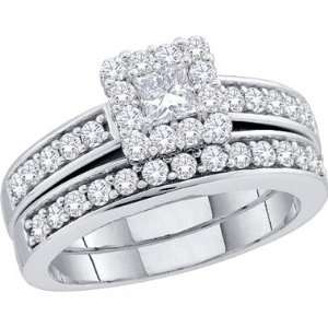 Princess Diamond Engagement Rings Wedding Set 14k White Gold (1.00 CT 