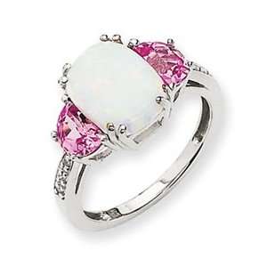   White Gold Created Opal Pink Sapphire Diamond Ring Sz 6   JewelryWeb