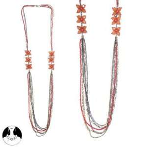   Paris Women Necklace Long Necklace 3 Rows 100cm+Ext Comb Orange Glass