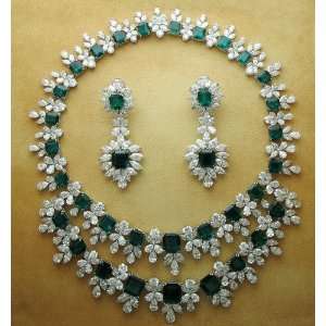  Platinum Emerald and Diamond Set Jewelry