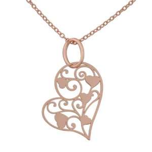 com Rose Gold Plated Sterling Silver Heart Filigree Pendant Necklace 